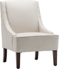 Cream and White Stripe Fabric Accent Chair with Wood Legs C2243