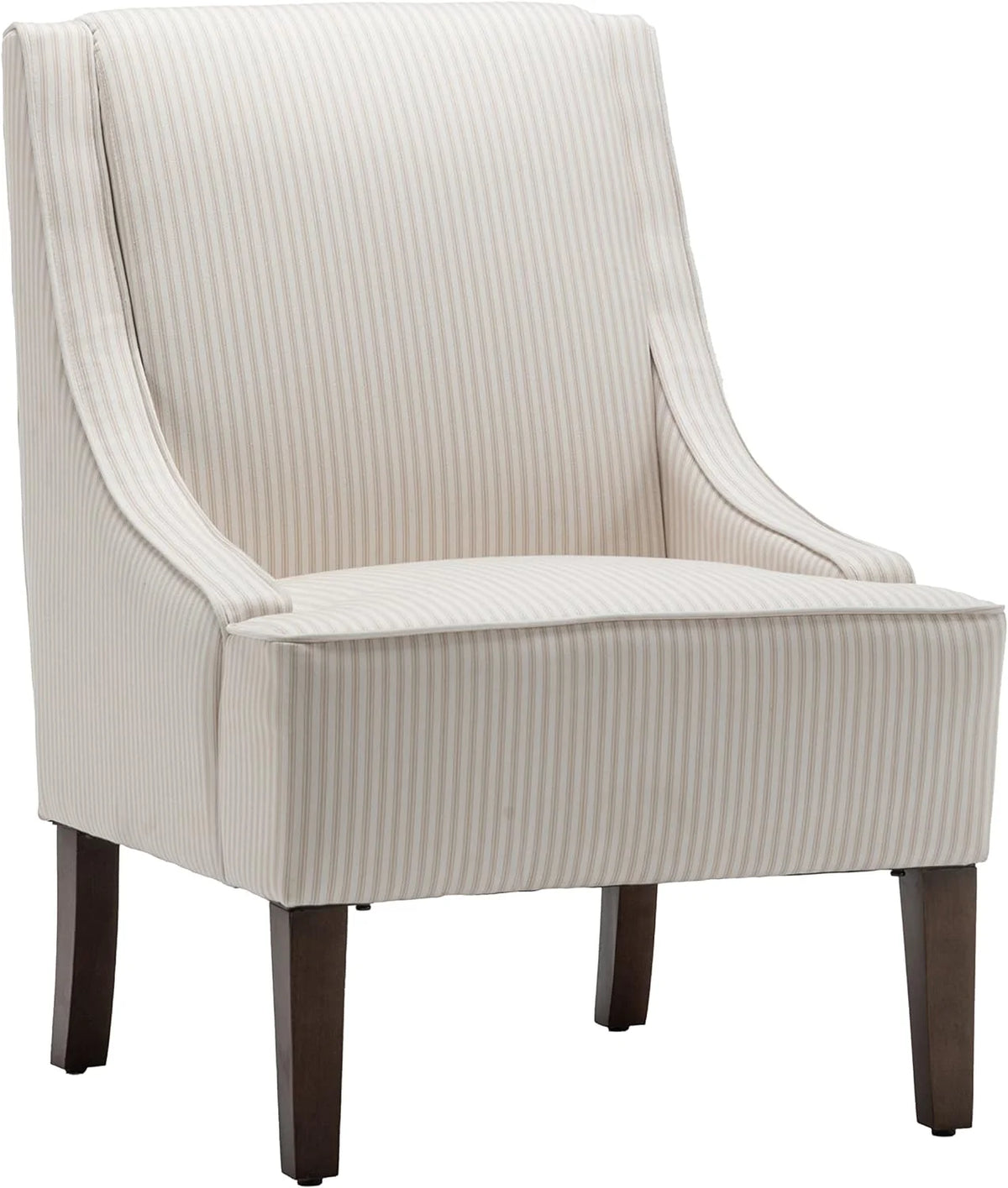 Cream and White Stripe Fabric Accent Chair with Wood Legs C2243