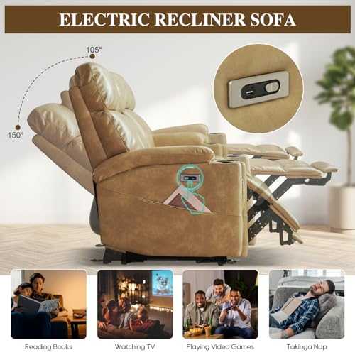 Brown Power Reclining 3-Seat Sofa with USB Ports and Cup Holders V66247