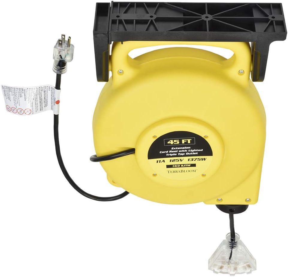 40 Ft 12/3 Retractable Extension Cord Reel with 3 Outlets T9848