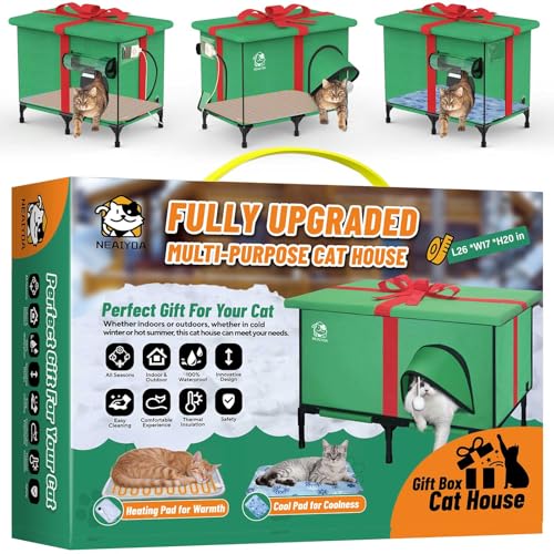 Weatherproof Insulated Outdoor Cat House with Heated Pad and Cooling Pad U428048