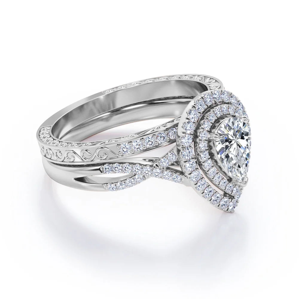 1.75 Carat Almond Shape Moissanite Crossover Wedding Set V40076