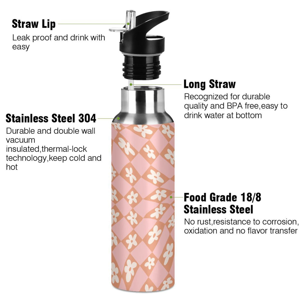 Pink-orange Lattice Flower Stainless Steel Insulated Vacuum Flask M72113