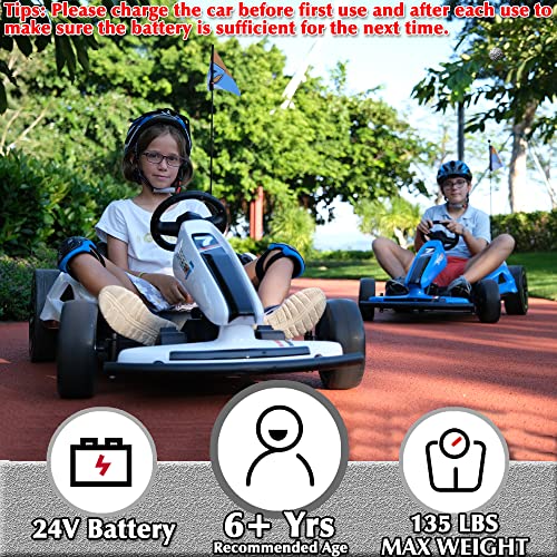 24V 10Ah Electric Go Kart with Drifting Function, 2WD Ride On Car, White C908
