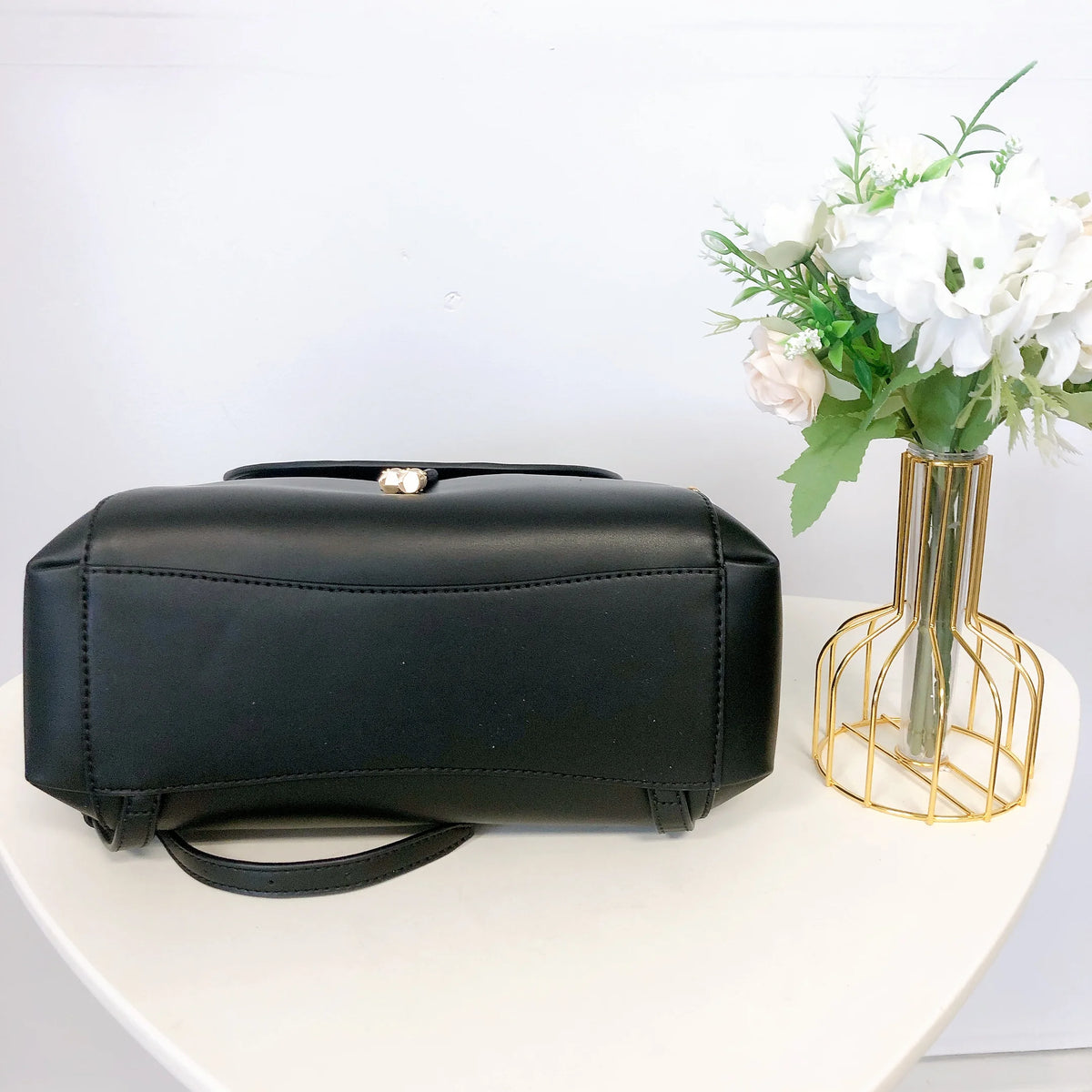 Black Leather Drawstring Backpack I758542