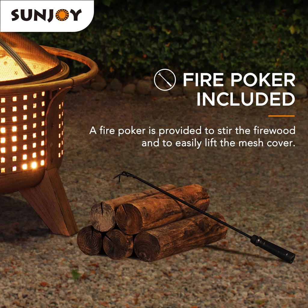 30 in. Round Steel Wood-Burning Fire Pit with Spark Screen and Poker D991786