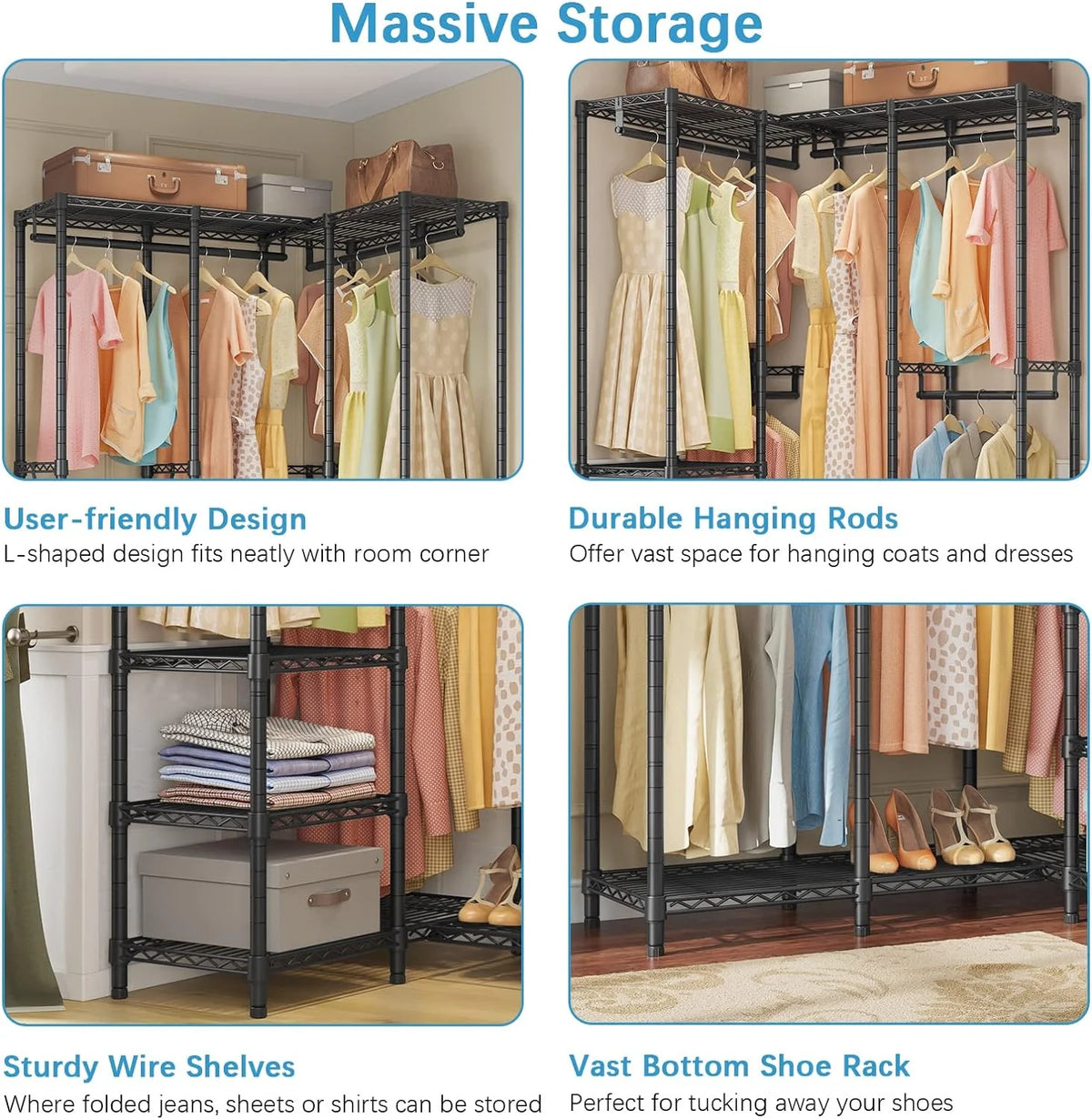 L Shaped Heavy Duty Metal Clothing Rack Black S81022