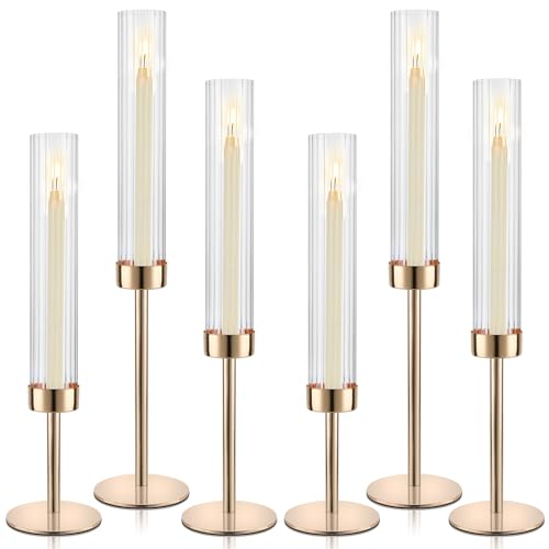 Black Glass Taper Candlestick Holders Set of 6 Q735328