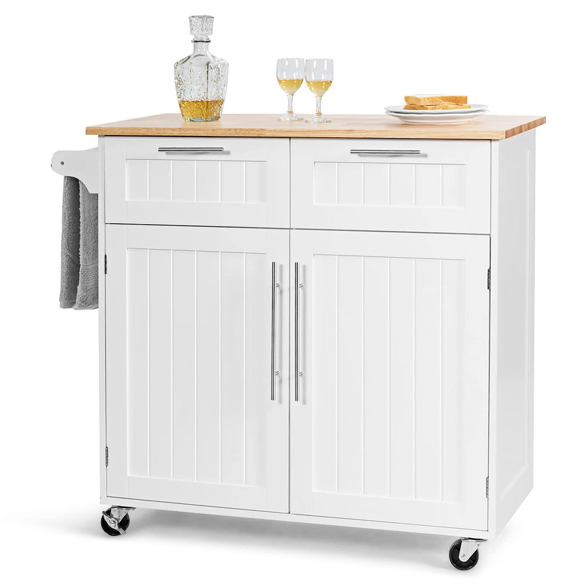 White Wood Rolling Kitchen Cart V676215