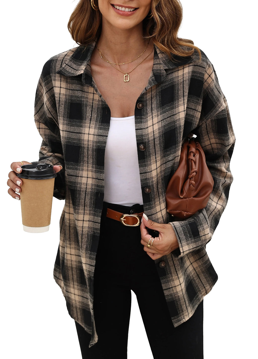 Plaid Flannel Oversized Long Sleeve Button Down Shirt S580651
