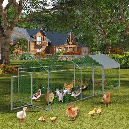 Large Metal Chicken Coop with Waterproof Anti-UV Cover B14410