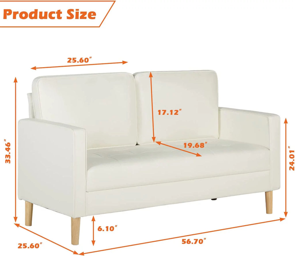 57" Faux Leather 2 Seat Sofa with Armrest E9885