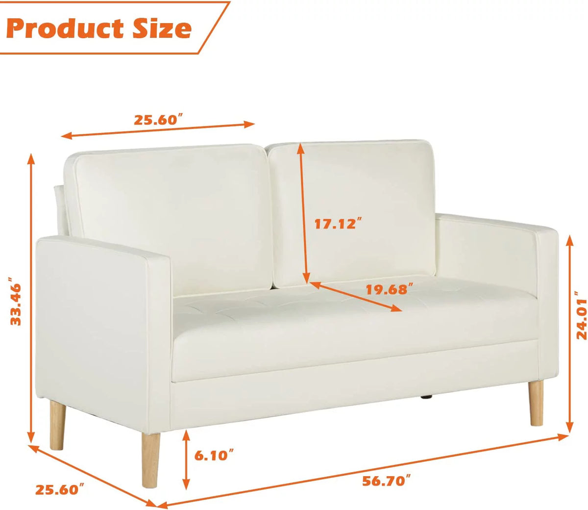 57" Faux Leather 2 Seat Sofa with Armrest E9885