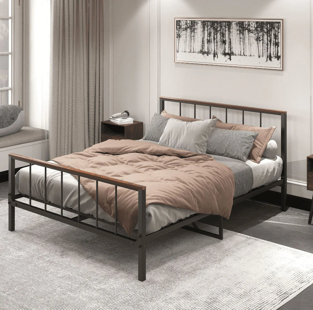 Queen Metal Platform Bed Frame with Headboard and Footboard Z434