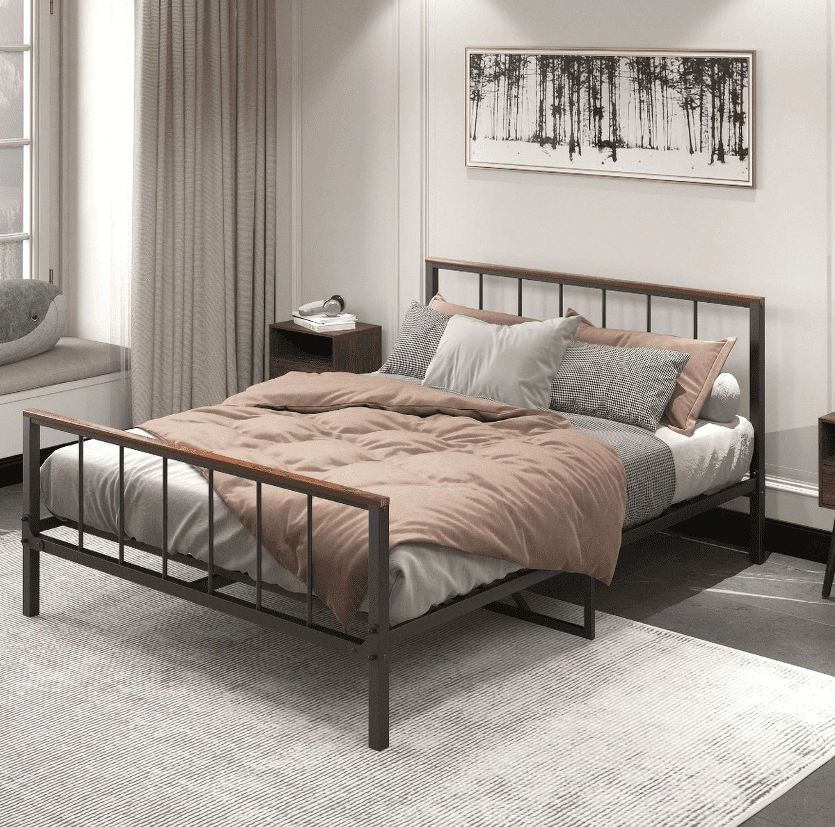 Queen Metal Platform Bed Frame with Headboard and Footboard Z434