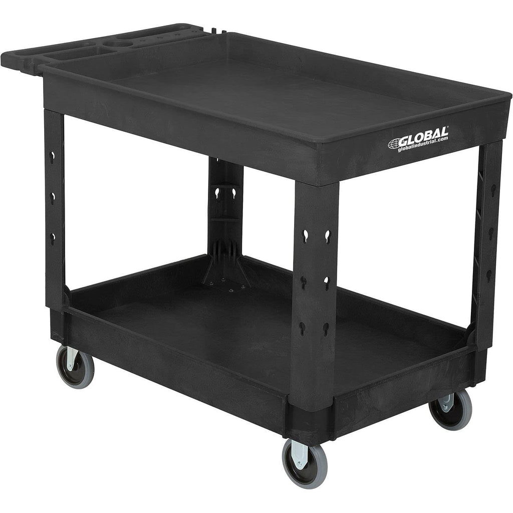 Industrial Utility Cart, Plastic 2 Tray Black Shelf, 5 inch Rubber Casters N69630