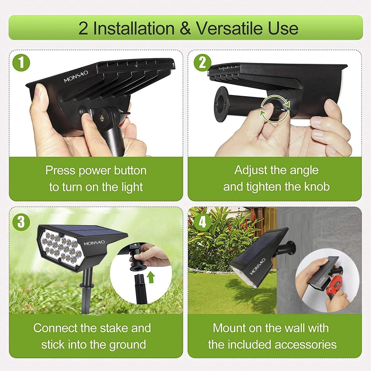 2 Pack IP65 Waterproof Solar Spot Lights Q7738