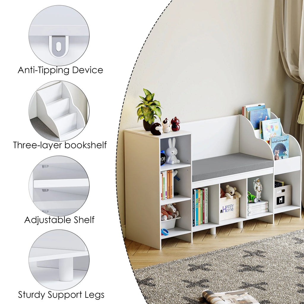 White Kids Bookshelf with Reading Nook F758
