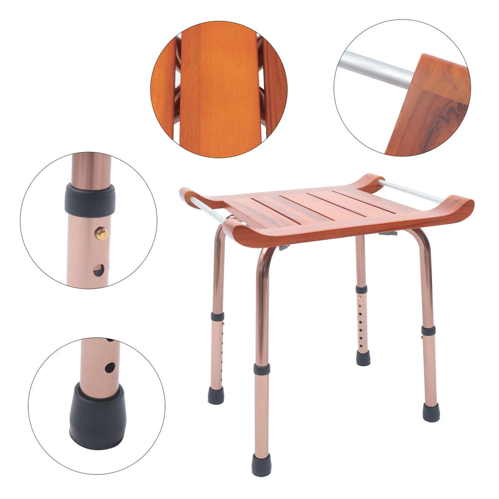 Adjustable Teak Bath Bench Shower Chair 300lbs S75105