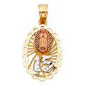14K Tri Color Gold Virgin Mary Round Charm Pendant G1502