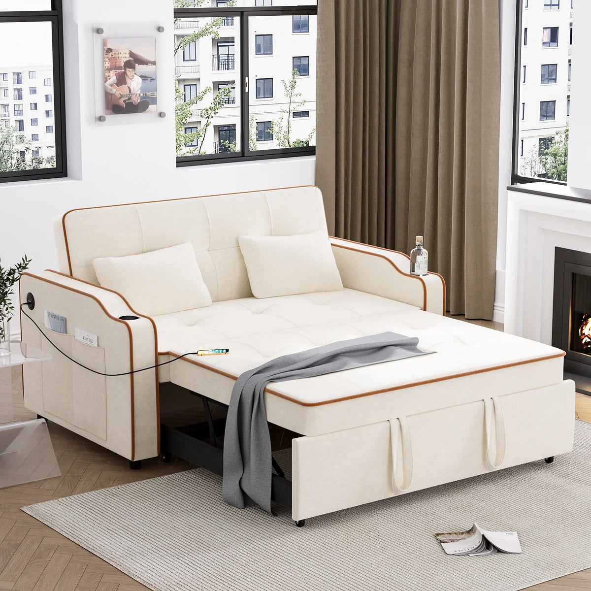 3 in 1 Convertible Sleeper Sofa Couch with Pullout Bed A350804