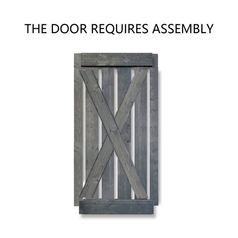 Gray Stained Knotty Pine Wood Interior Sliding Barn Door with Hardware Kit S897255