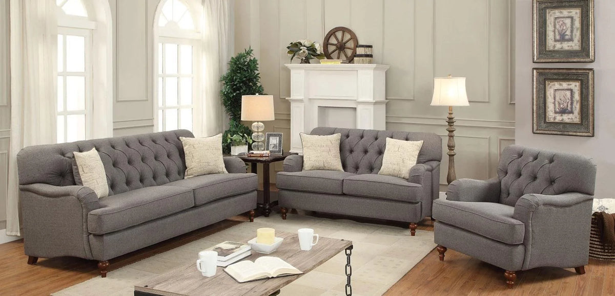 Dark Grey Fabric Sofa Set 3Pcs F286