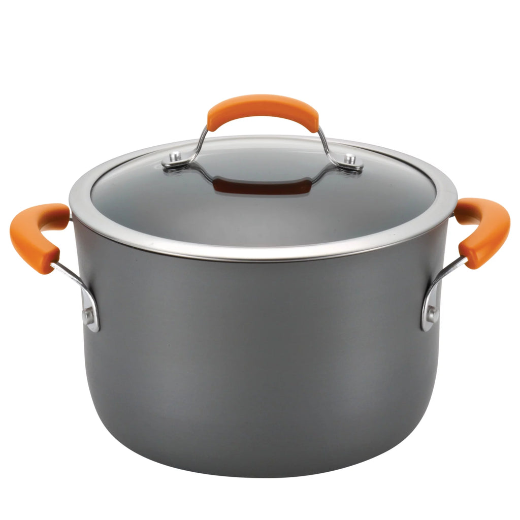14 Piece Hard Anodized Nonstick Pots and Pans Set, Gray with Orange Handles J1242