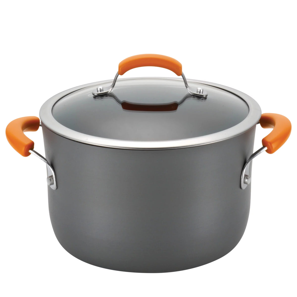 14 Piece Hard Anodized Nonstick Pots and Pans Set, Gray with Orange Handles J1242