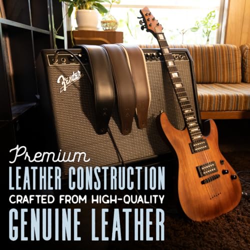 Black 3" Wide Leather Guitar Strap with Foam Padding Q9941