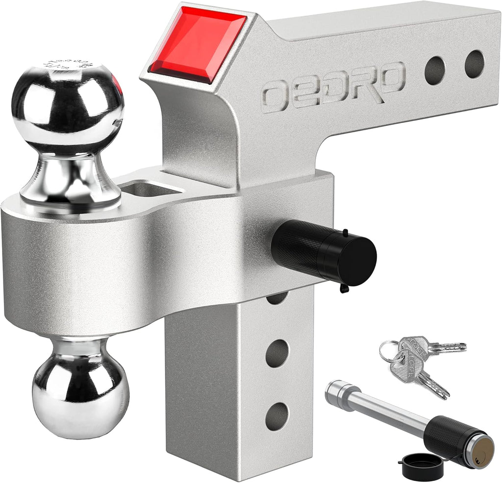 Adjustable Trailer Hitch Ball Mount with Forged Aluminum Shank, 8-Inch Drop, 2.5-Inch Receiver, 2" & 2-5/16" Tow Balls, 14500 lbs, Polished Silver W320