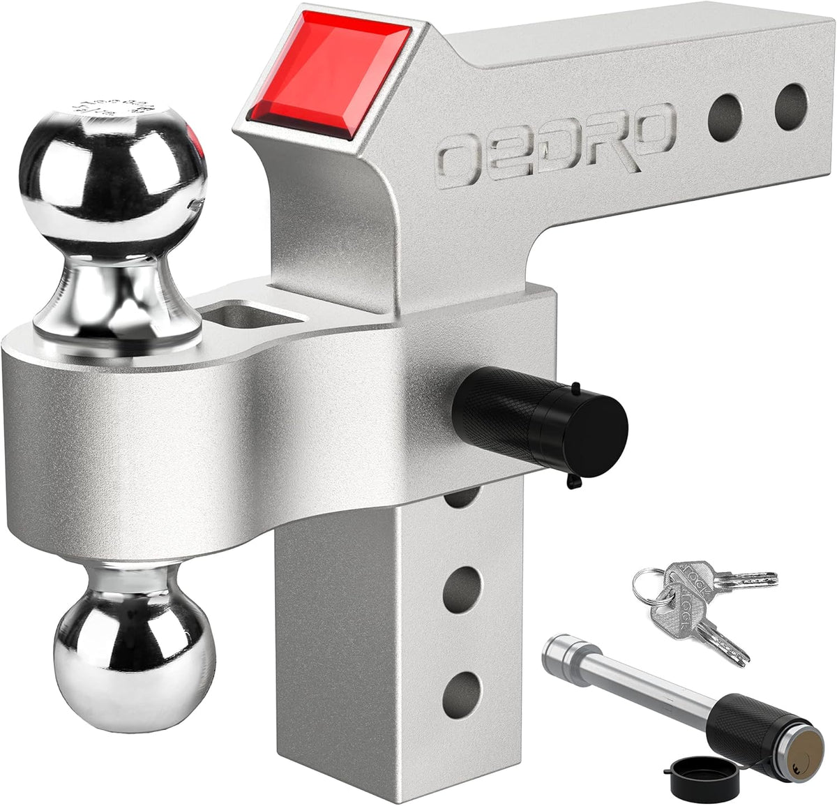Adjustable Trailer Hitch Ball Mount with Forged Aluminum Shank, 8-Inch Drop, 2.5-Inch Receiver, 2" & 2-5/16" Tow Balls, 14500 lbs, Polished Silver W320