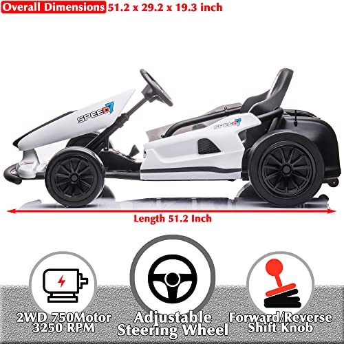 24V 10Ah Electric Go Kart with Drifting Function, 2WD Ride On Car, White C908