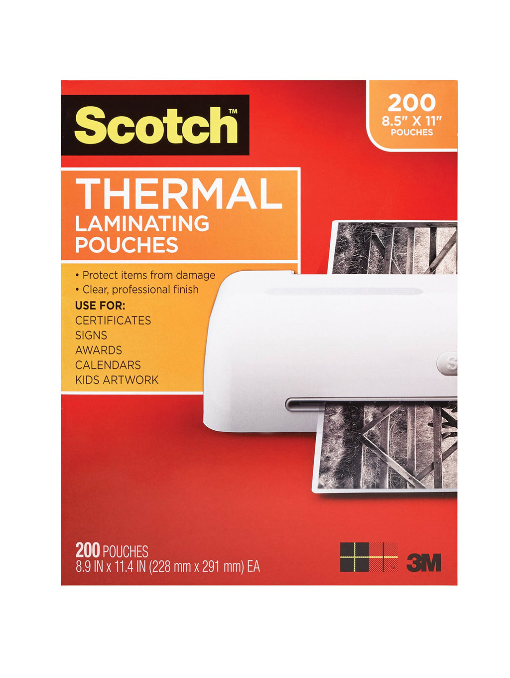 Thermal Laminating Pouches, 8.9 x 11.4-Inches, 3 Mil Thick, 200-Pack, Clear J35364
