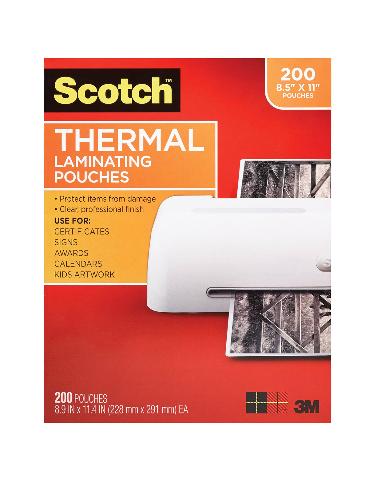 Thermal Laminating Pouches, 8.9 x 11.4-Inches, 3 Mil Thick, 200-Pack, Clear J35364