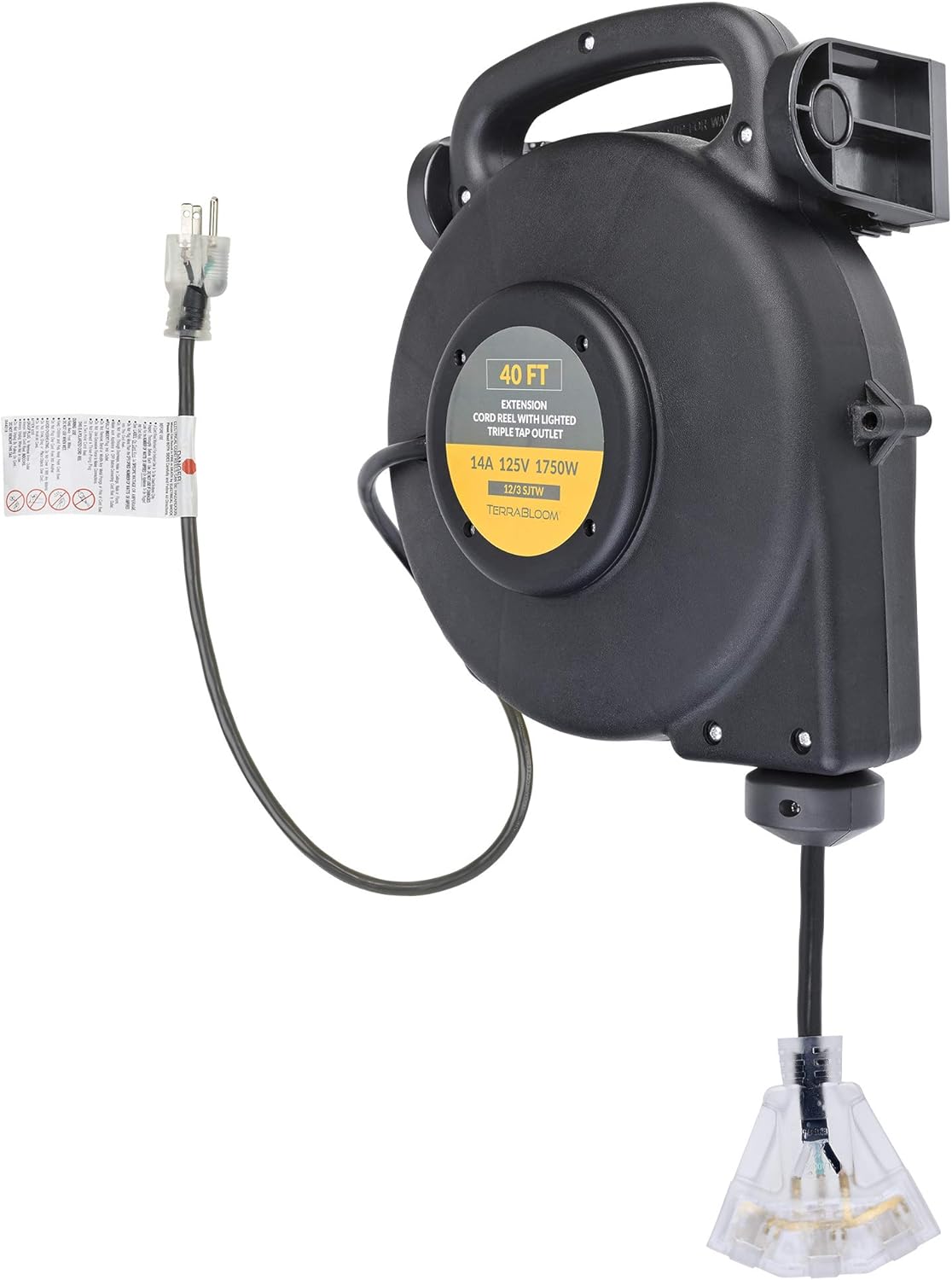 40 Ft 12/3 Retractable Extension Cord Reel with 3 Outlets T9848