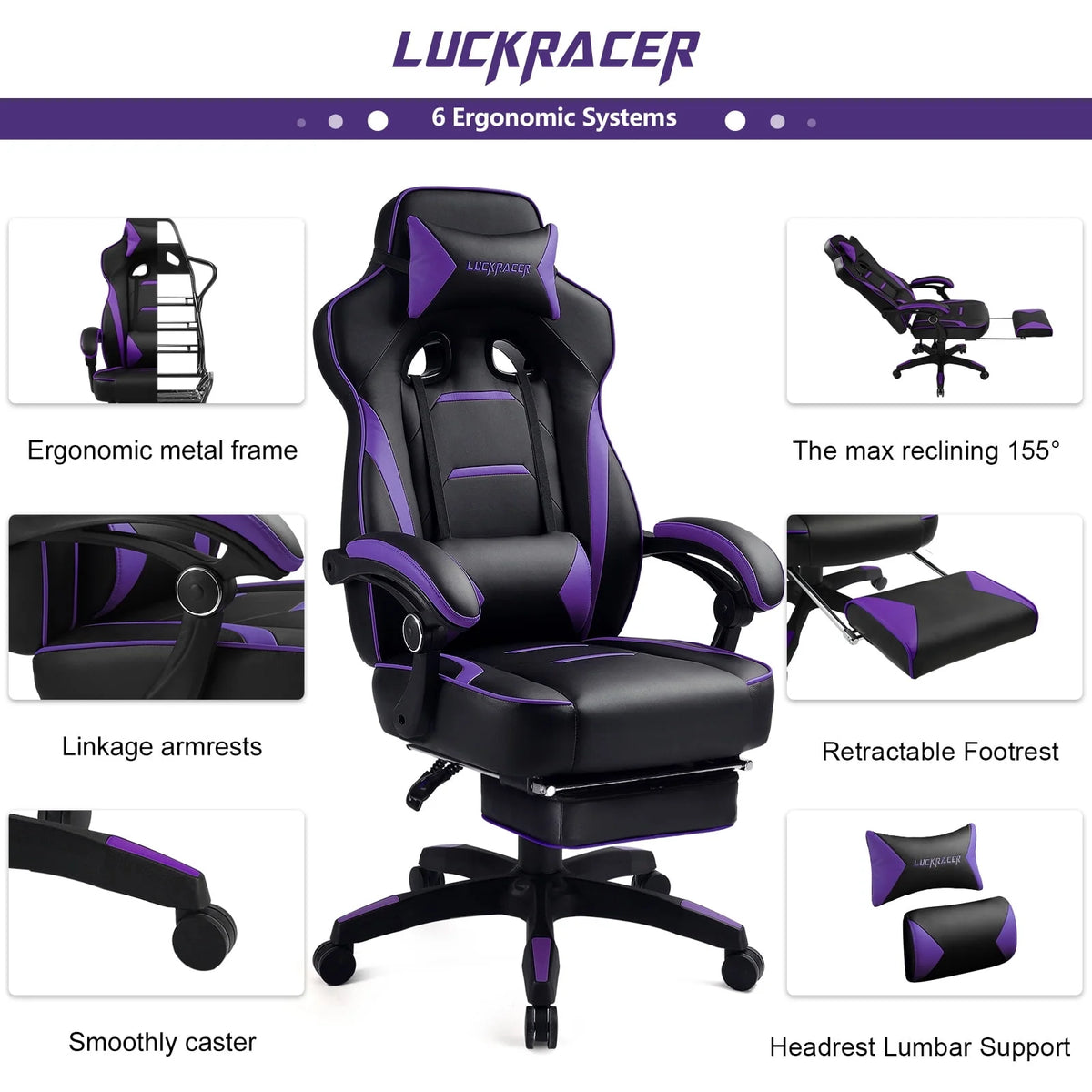 Purple Ergonomic Swivel Gaming Chair B86060