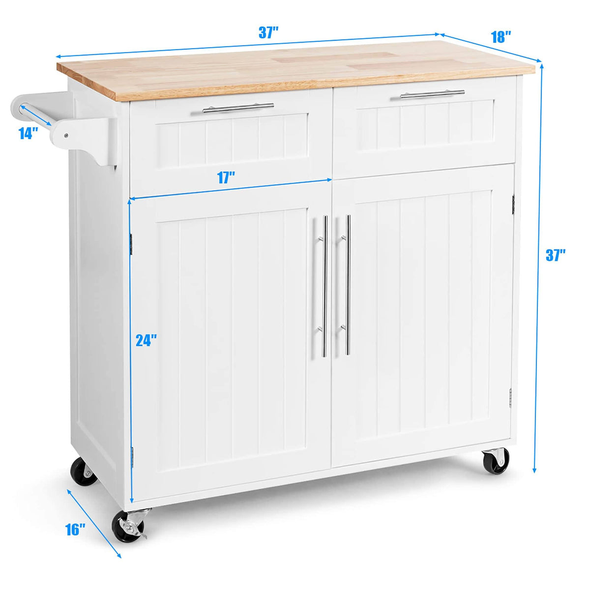 White Wood Rolling Kitchen Cart V676215