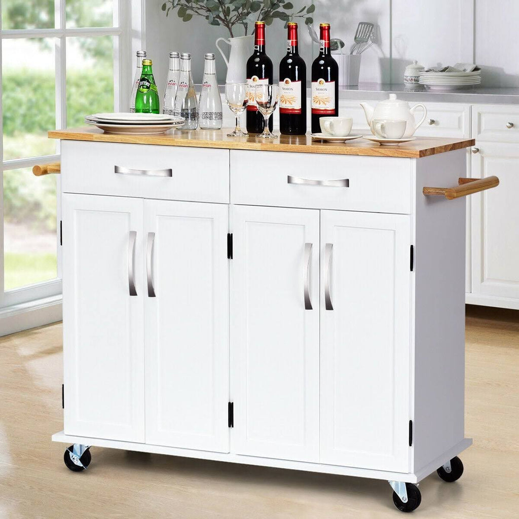 White Wood Top Rolling Kitchen Utility Cart D869