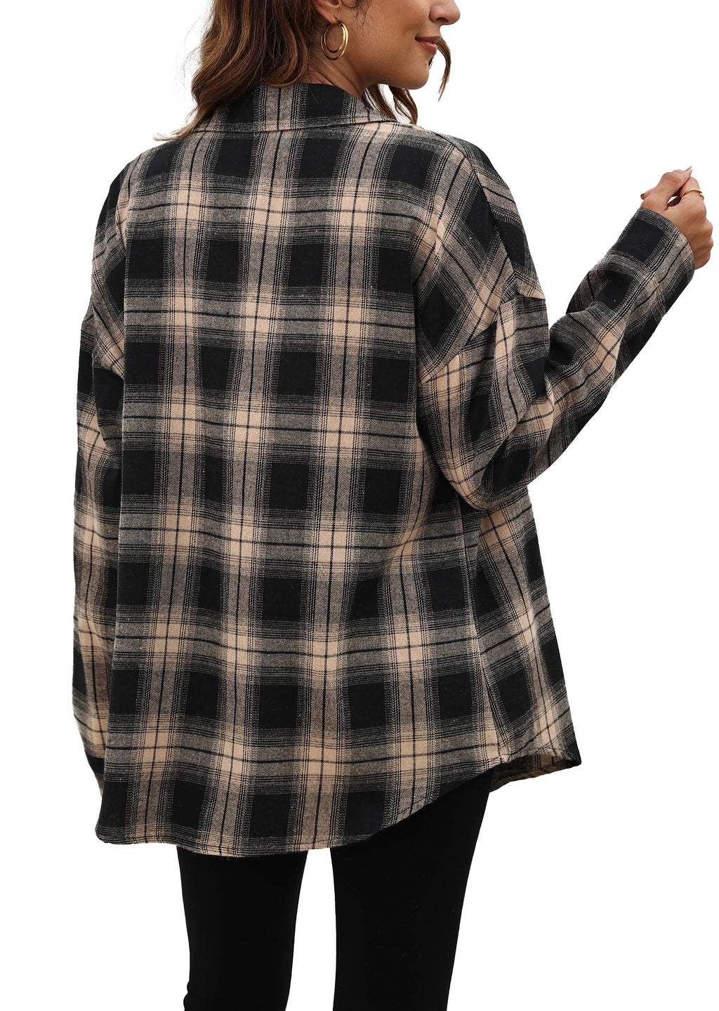 Plaid Flannel Oversized Long Sleeve Button Down Shirt S580651