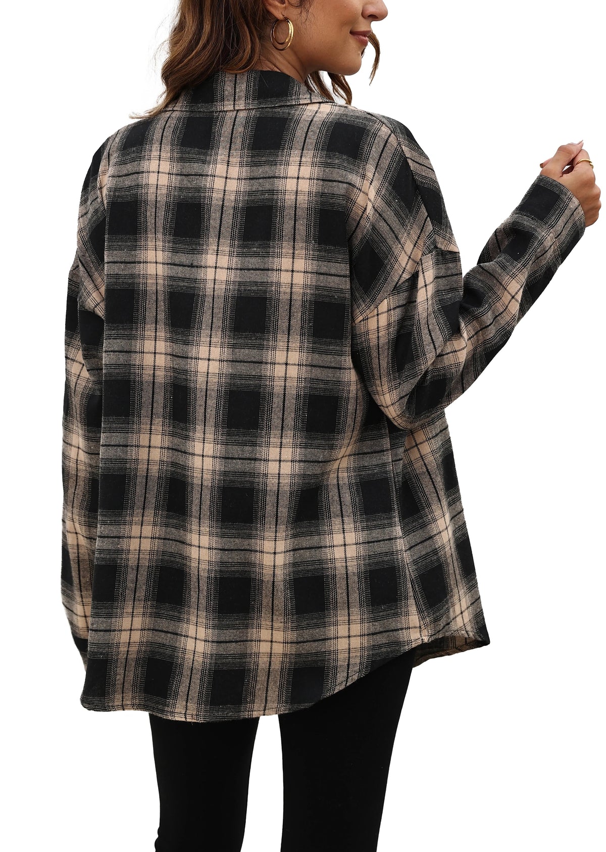 Plaid Flannel Oversized Long Sleeve Button Down Shirt S580651