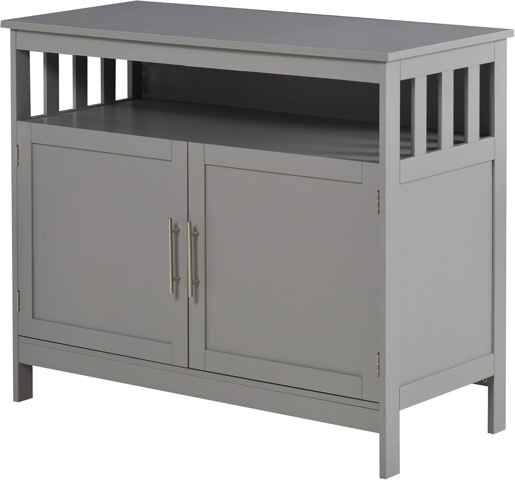 Black Kitchen Console Table with 2-Level Cabinet and Open Shelf Q182038