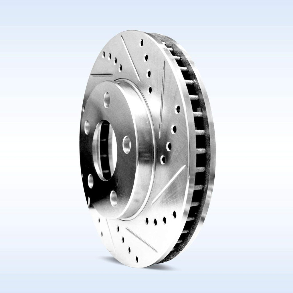Silver Drilled Slotted Brake Rotors and Semi Metallic Brake Pads F646