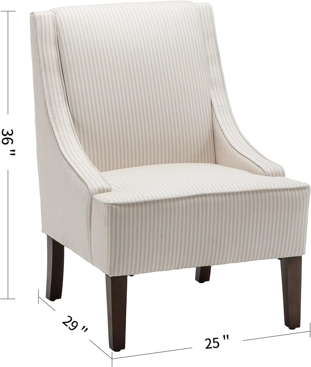 Cream and White Stripe Fabric Accent Chair with Wood Legs C2243