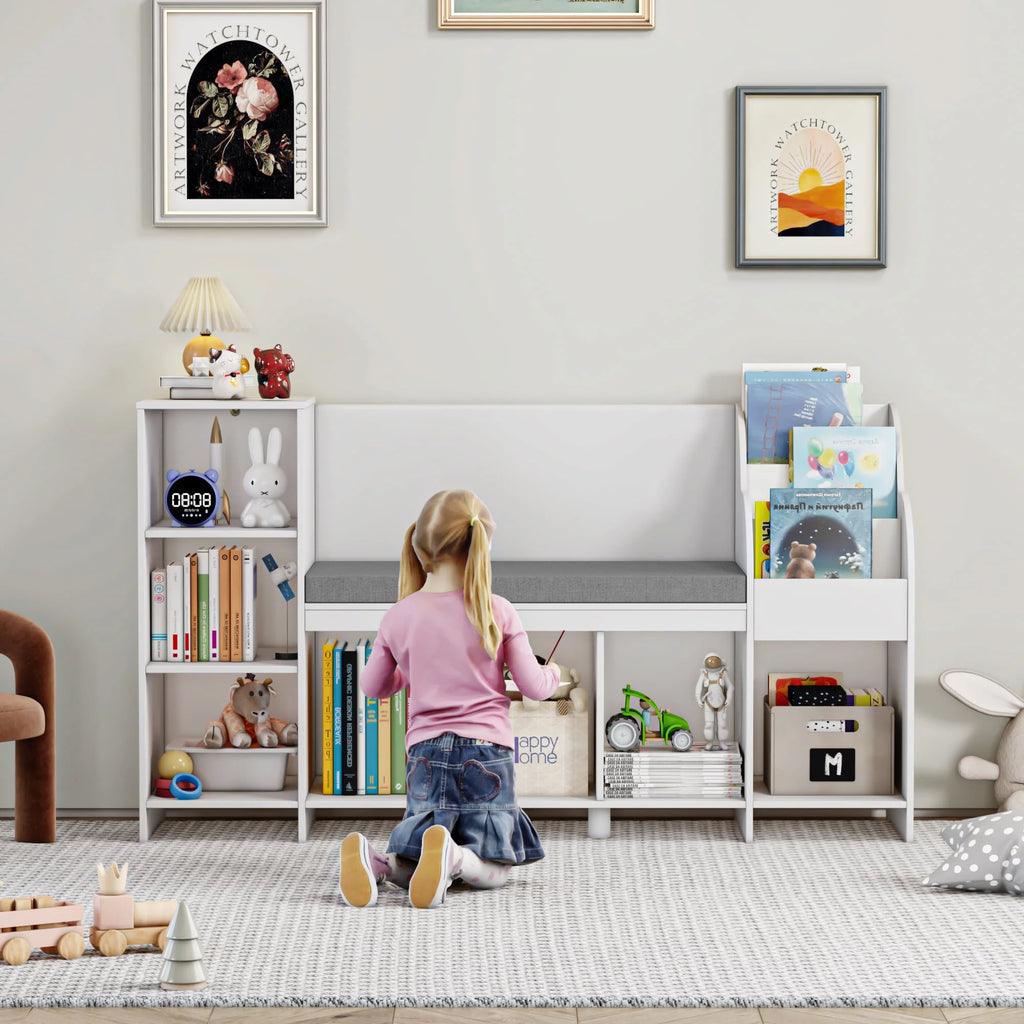 White Kids Bookshelf with Reading Nook F758