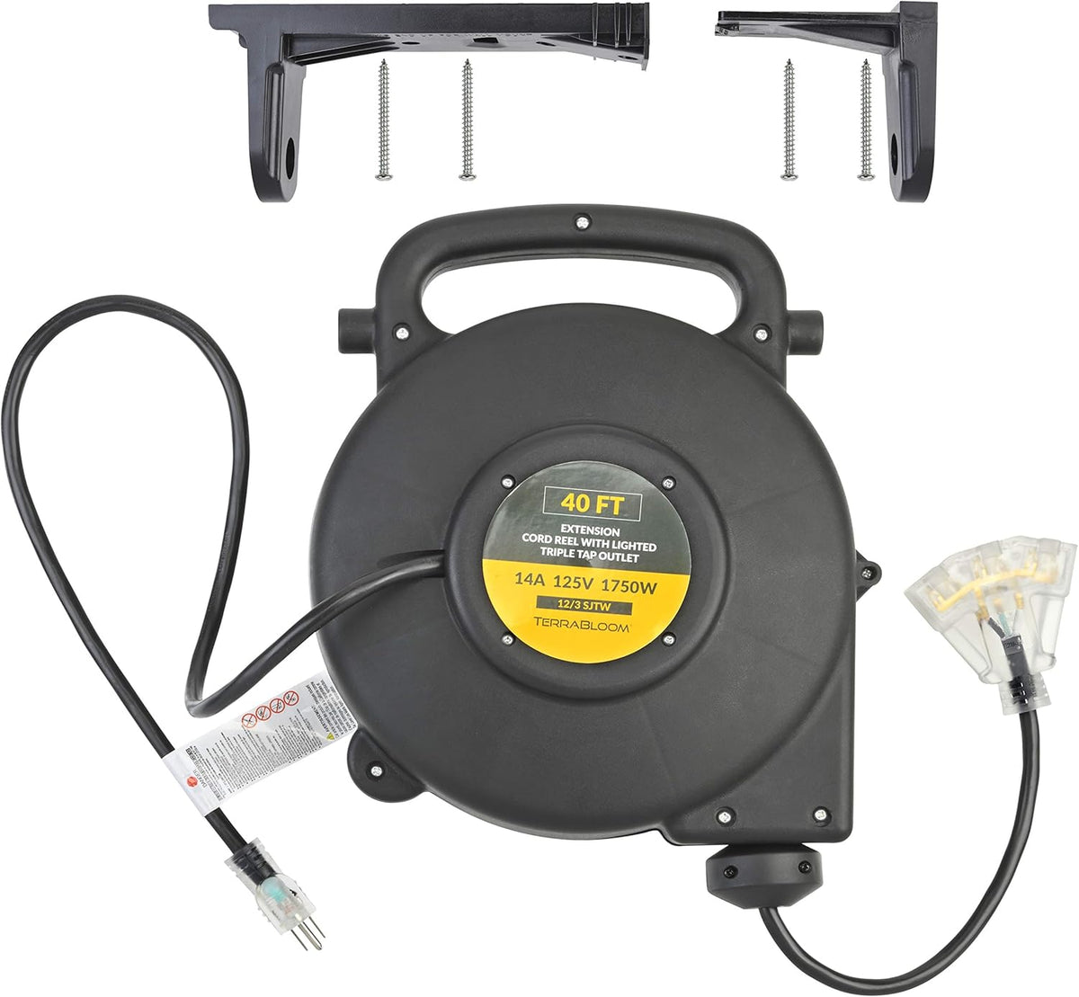40 Ft 12/3 Retractable Extension Cord Reel with 3 Outlets T9848