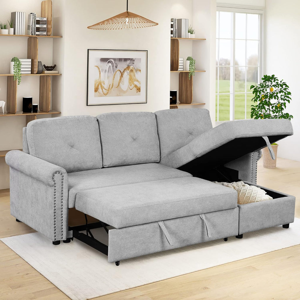 Gray Modular Convertible Sleeper Sofa Bed with Storage Chaise K611122