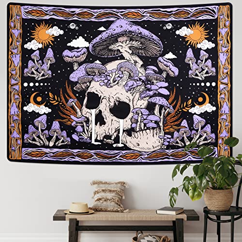 Purple Mushroom Skull Wall Tapestry R6415