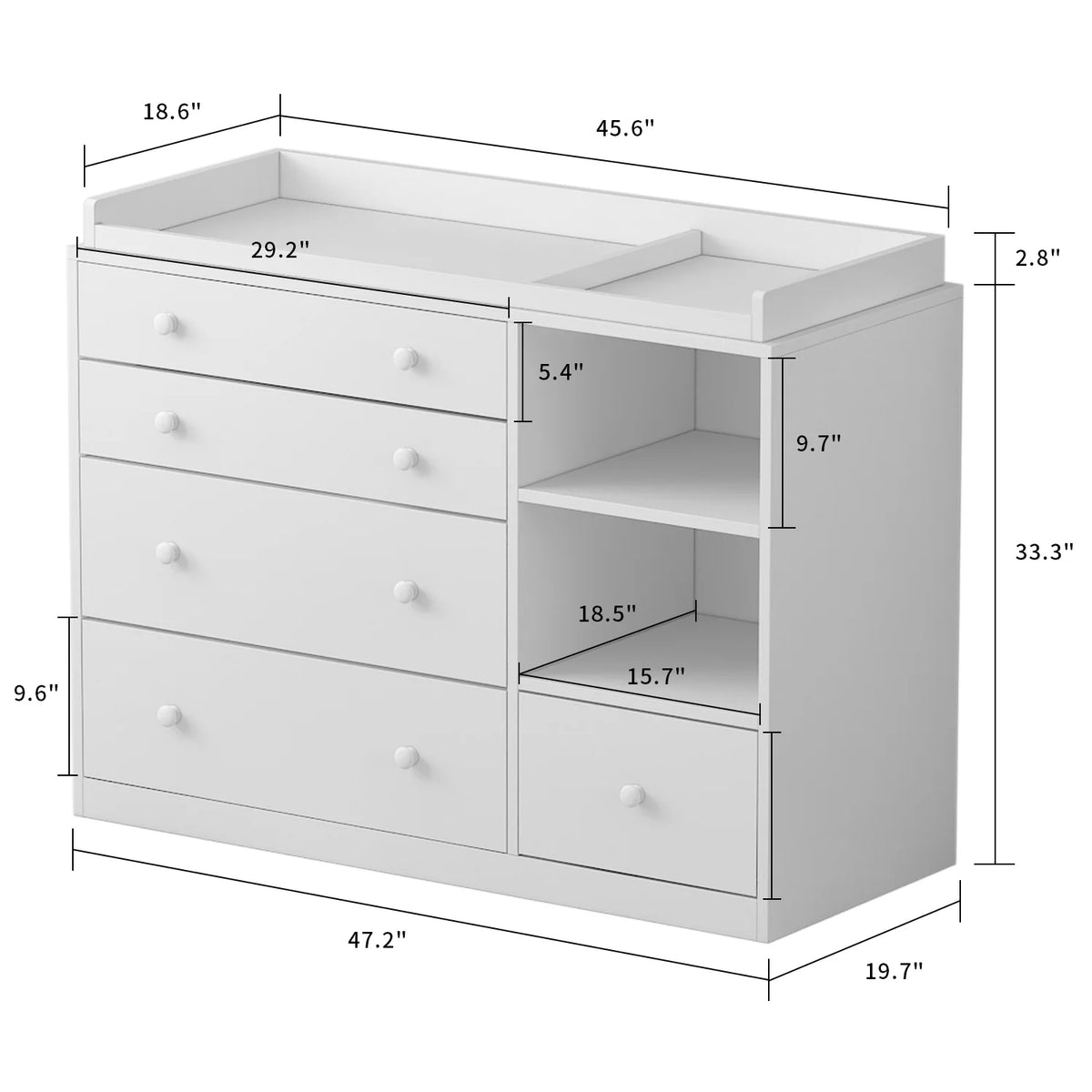 White 5 Drawer Baby Changing Table Dresser with Storage C411771