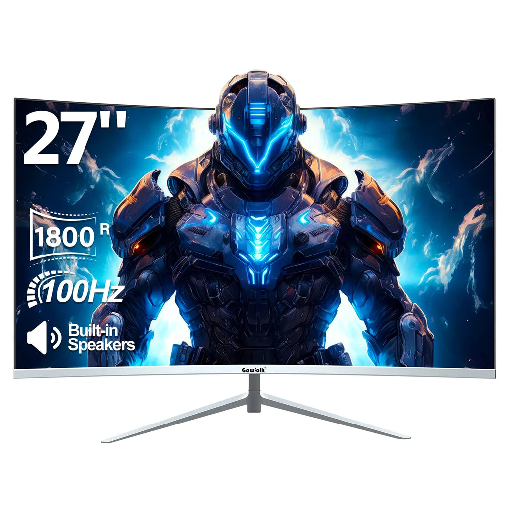 27 Inch Curved Monitor 100hz White FHD 1080P 1800R Frameless Built-in Speakers HDMI D43300